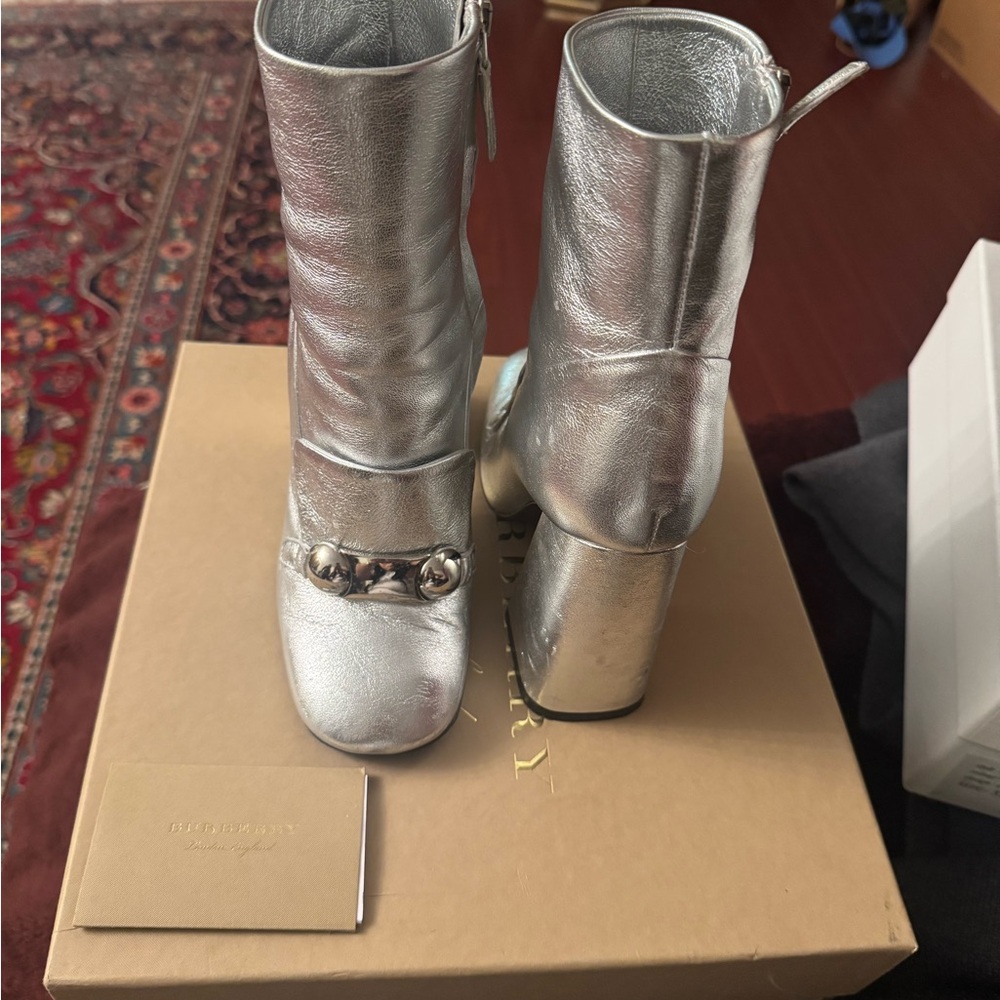 Burberry Silver High Heel Boots